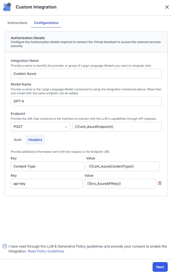 Custom LLM dynamic variables