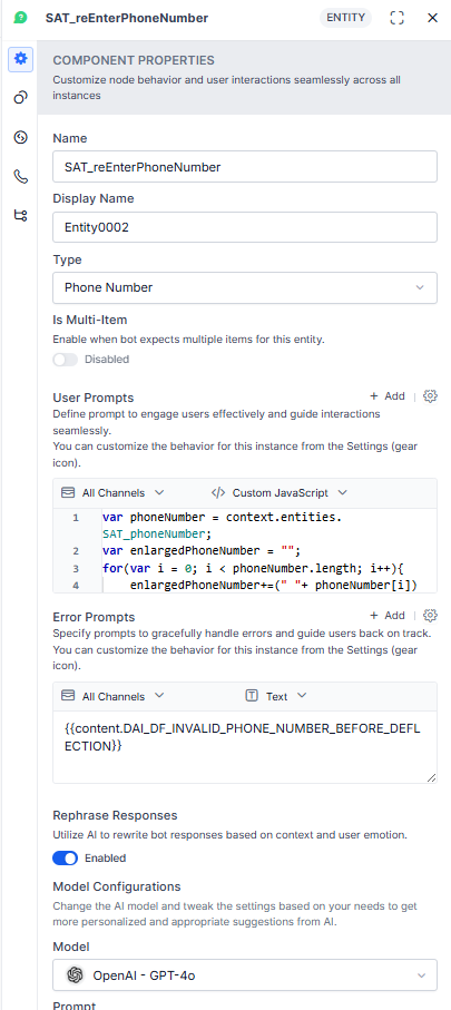 Rephrase Responses - Node Level