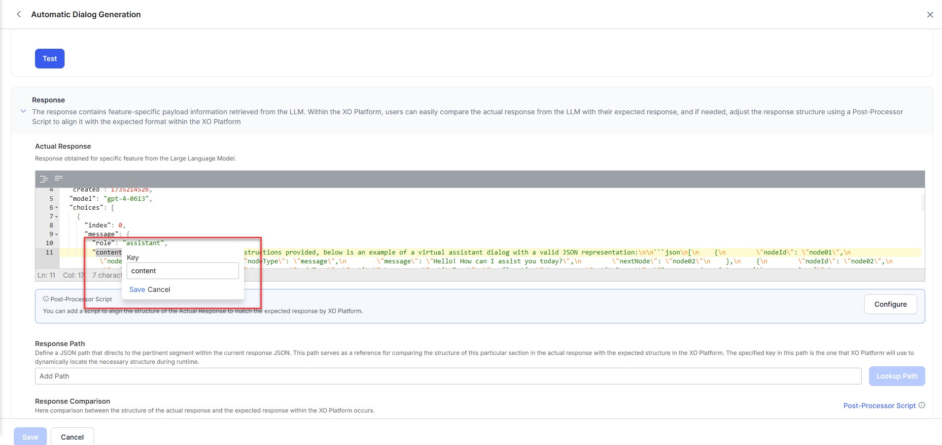 Select response key