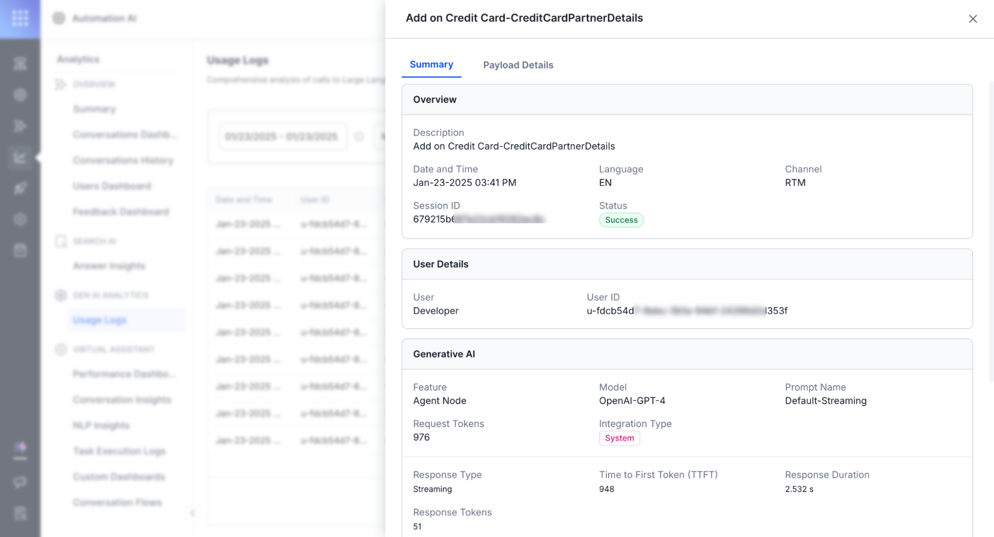 Streaming response detail view
