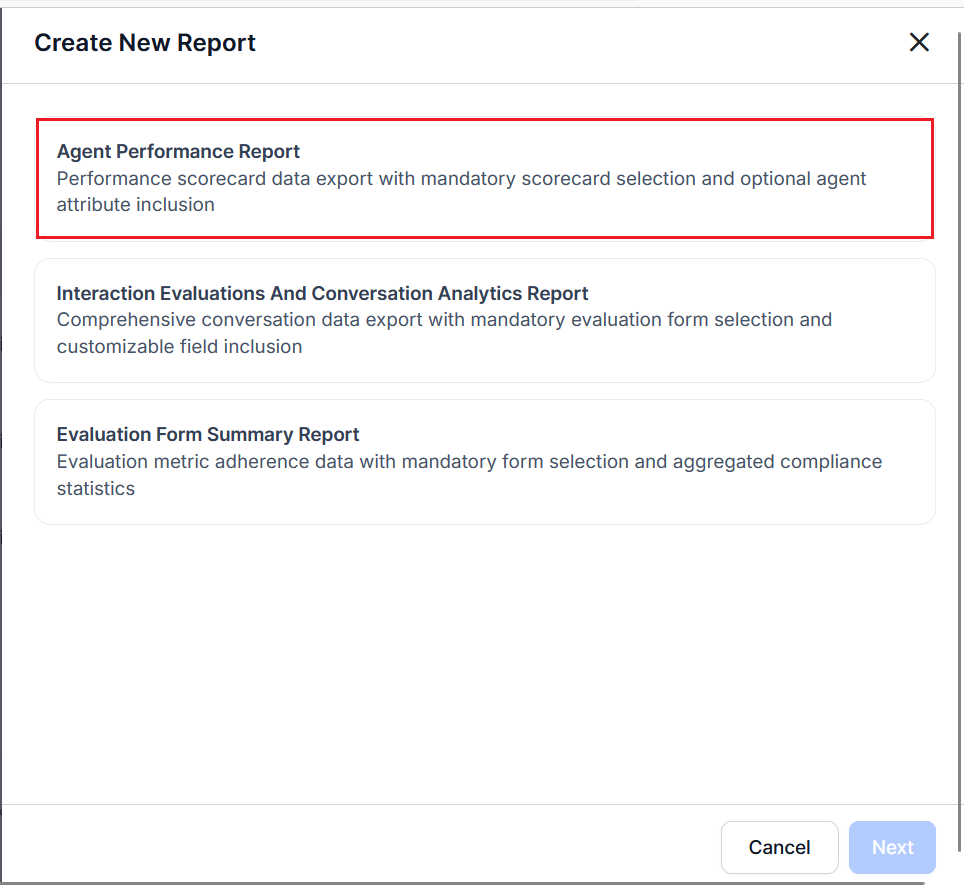 Report Selection
