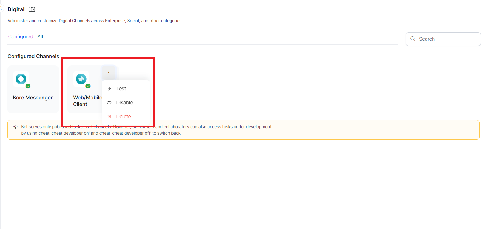 Delete/Disable channel
