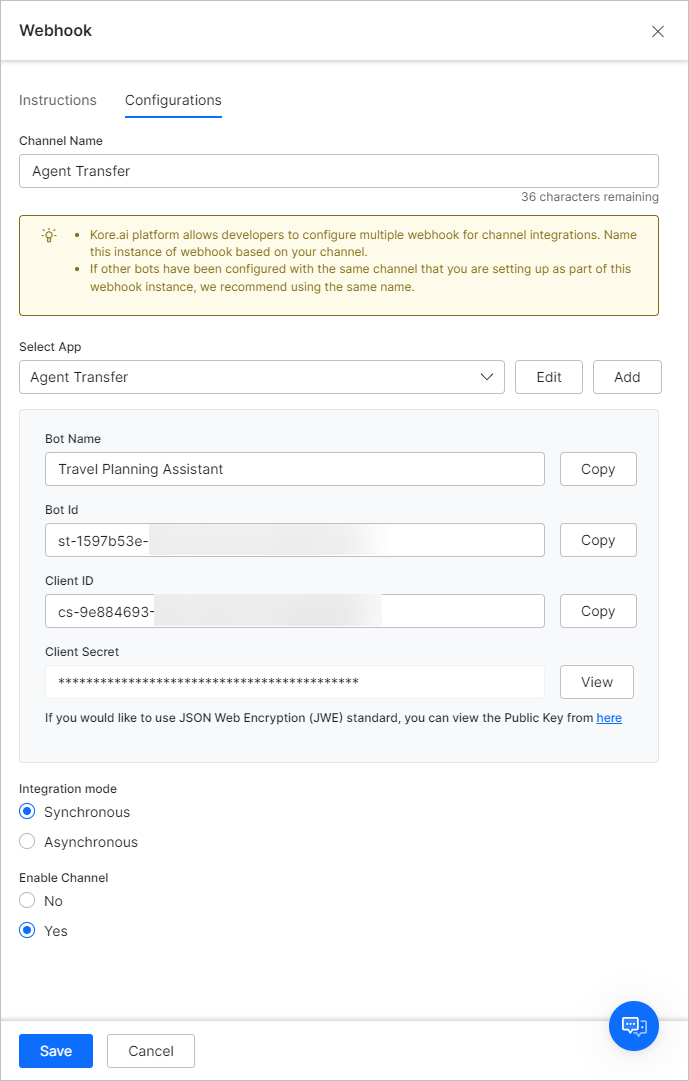 enable webhook channel