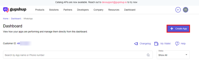 create gupshup app