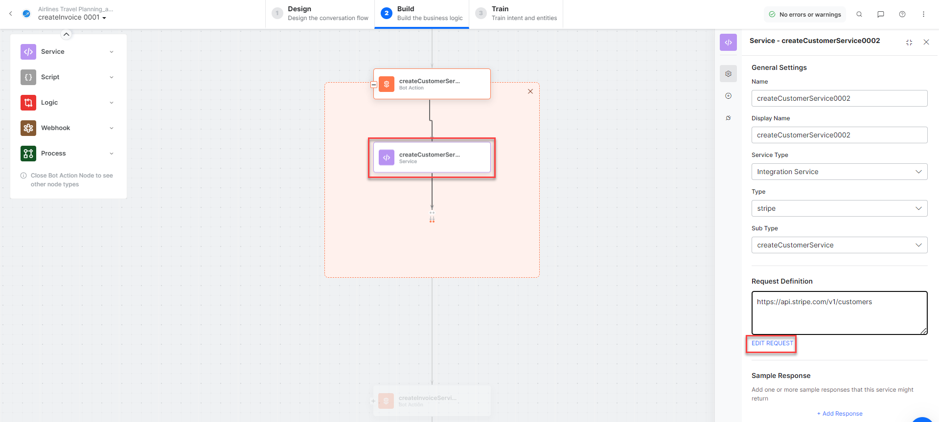 Create an Invoice - Edit request