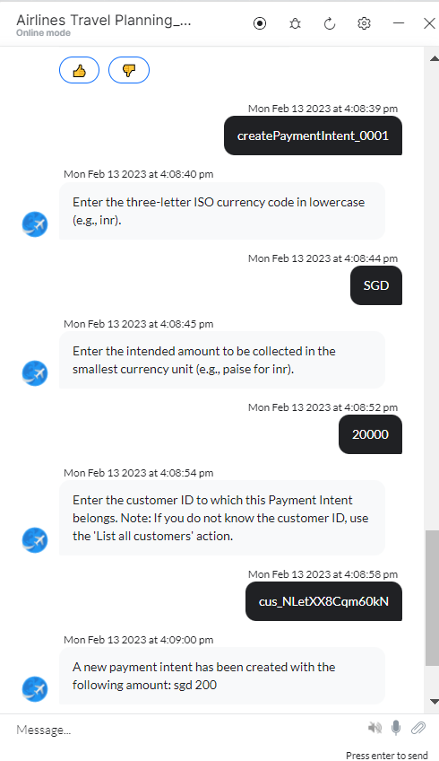 VA prompt to Create a Payment Intent