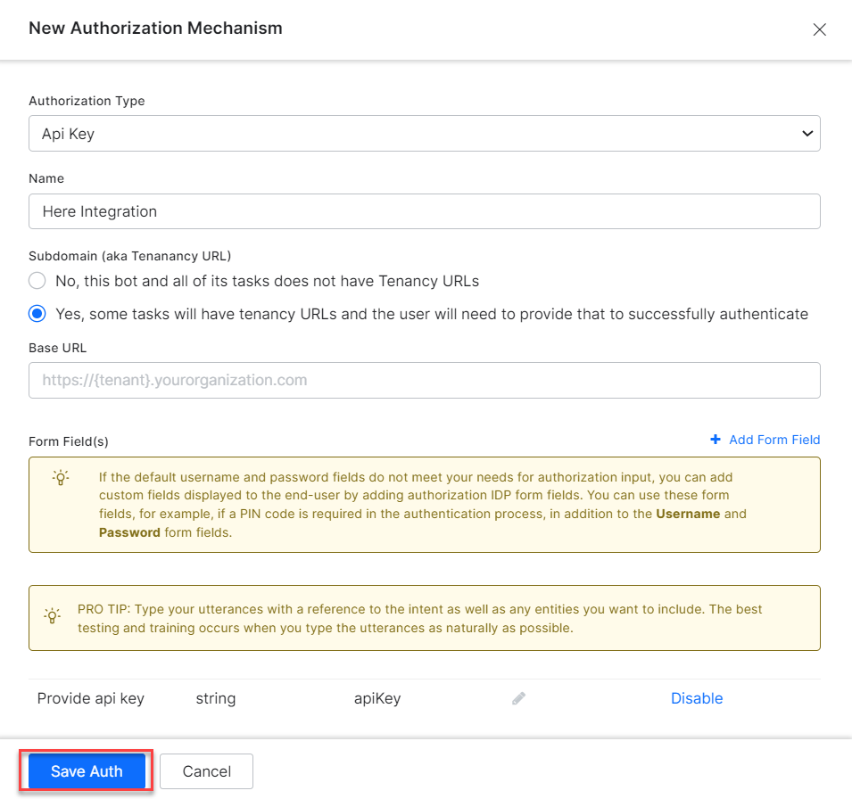 Auth credentials