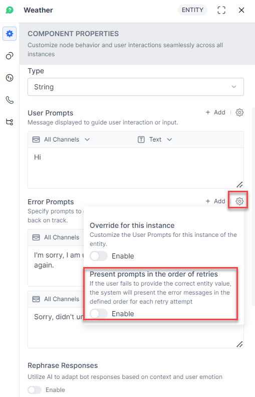 Prompt Editor - Present prompts in Order of Retries