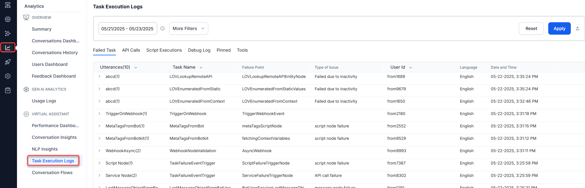 Navigating to Task Execution Logs