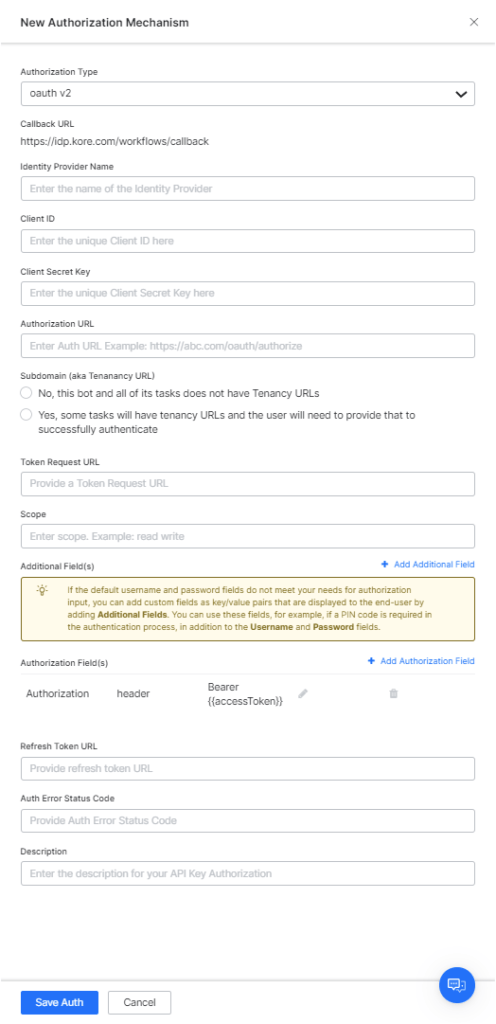 OAuth V2 fields to define