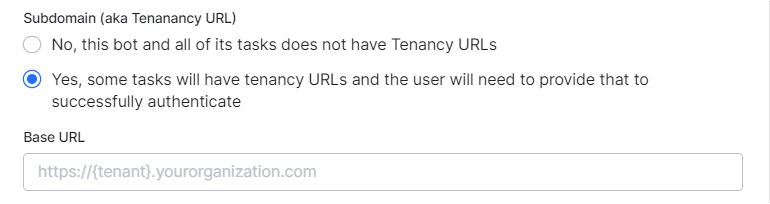 Tenancy URL - Tenant organization placeholder
