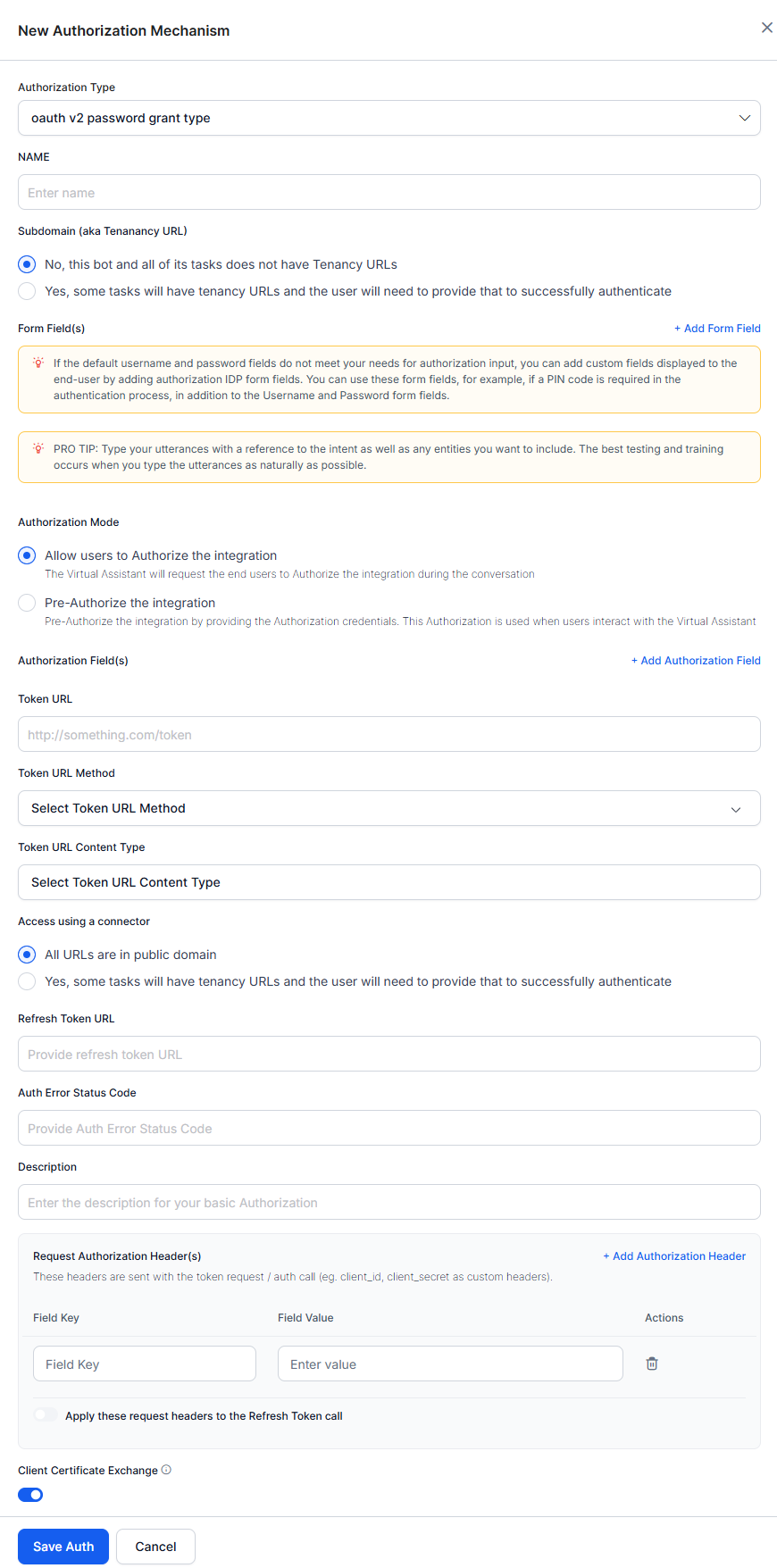 Define fields to enable auth