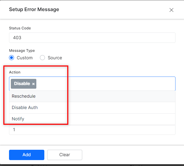 Action on Error