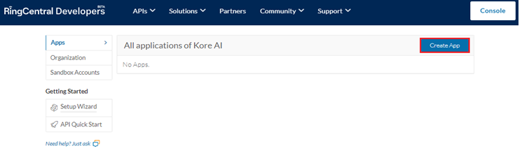 RingCentral developer Console