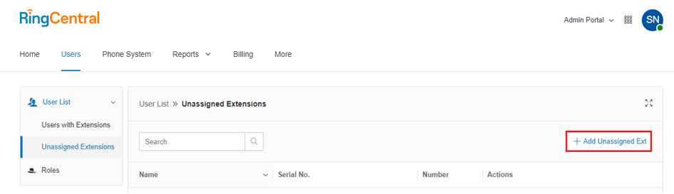 unassigned extension