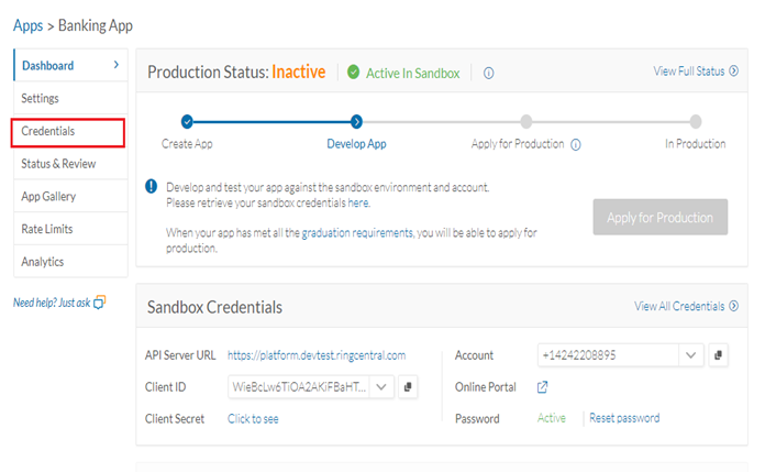 ringcentral developer application