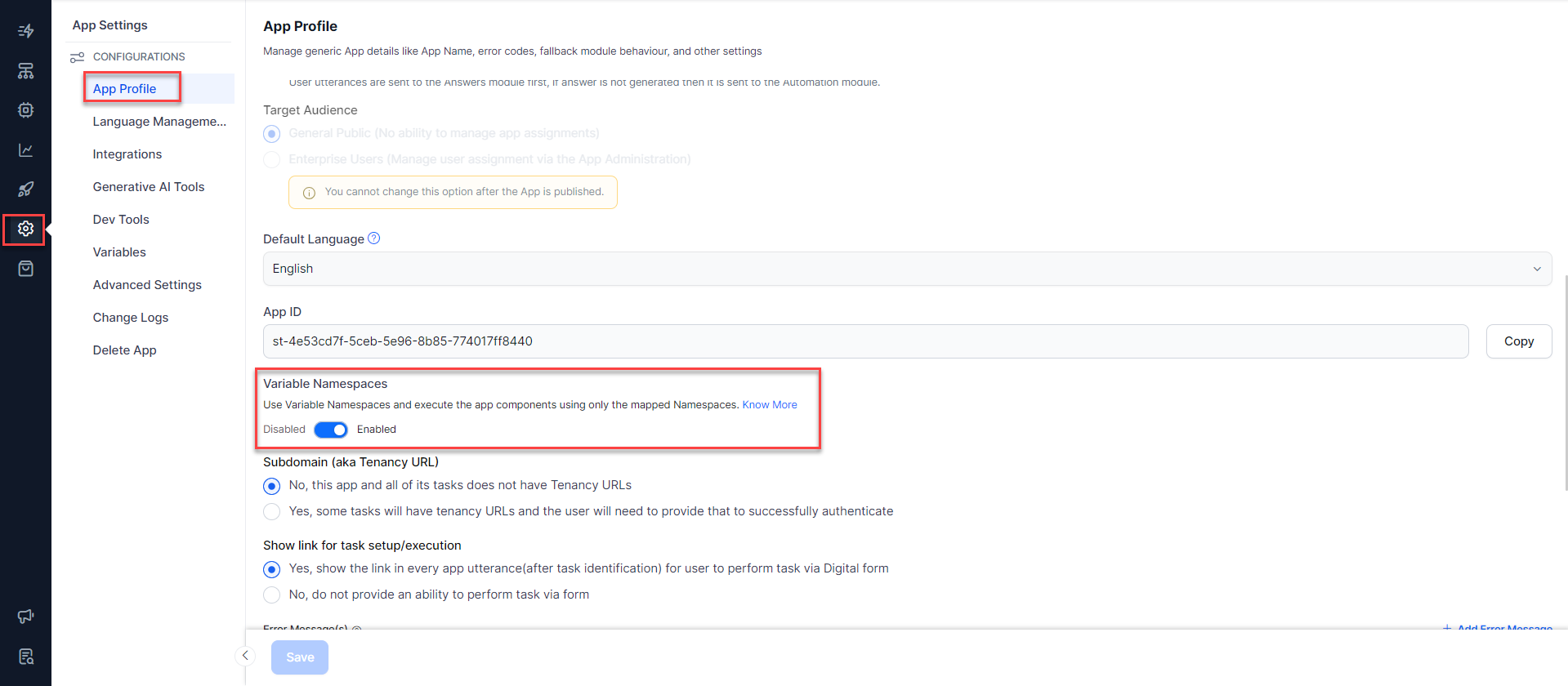 Enable namespace