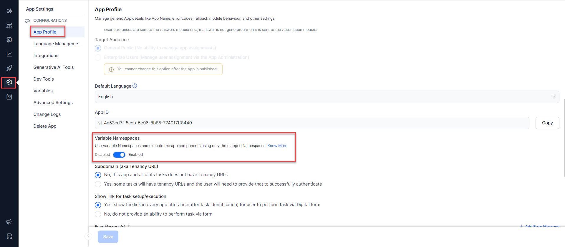 Enable namespace