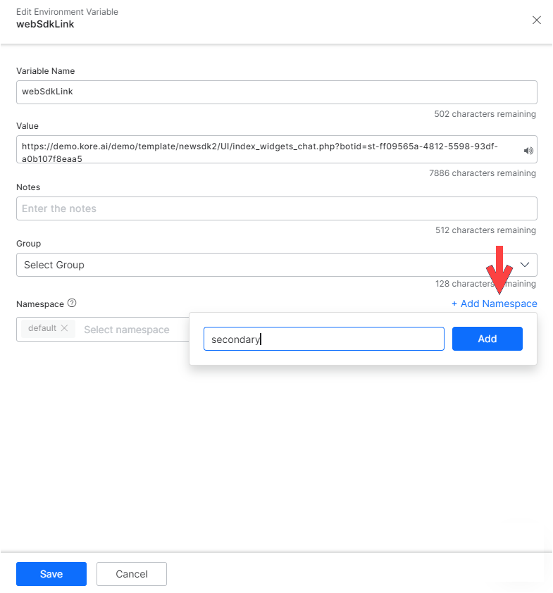 Create namespace