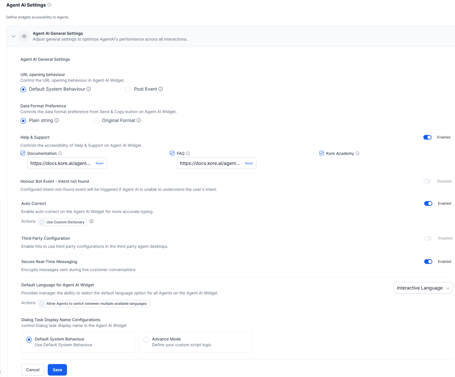 Agent AI General Settings