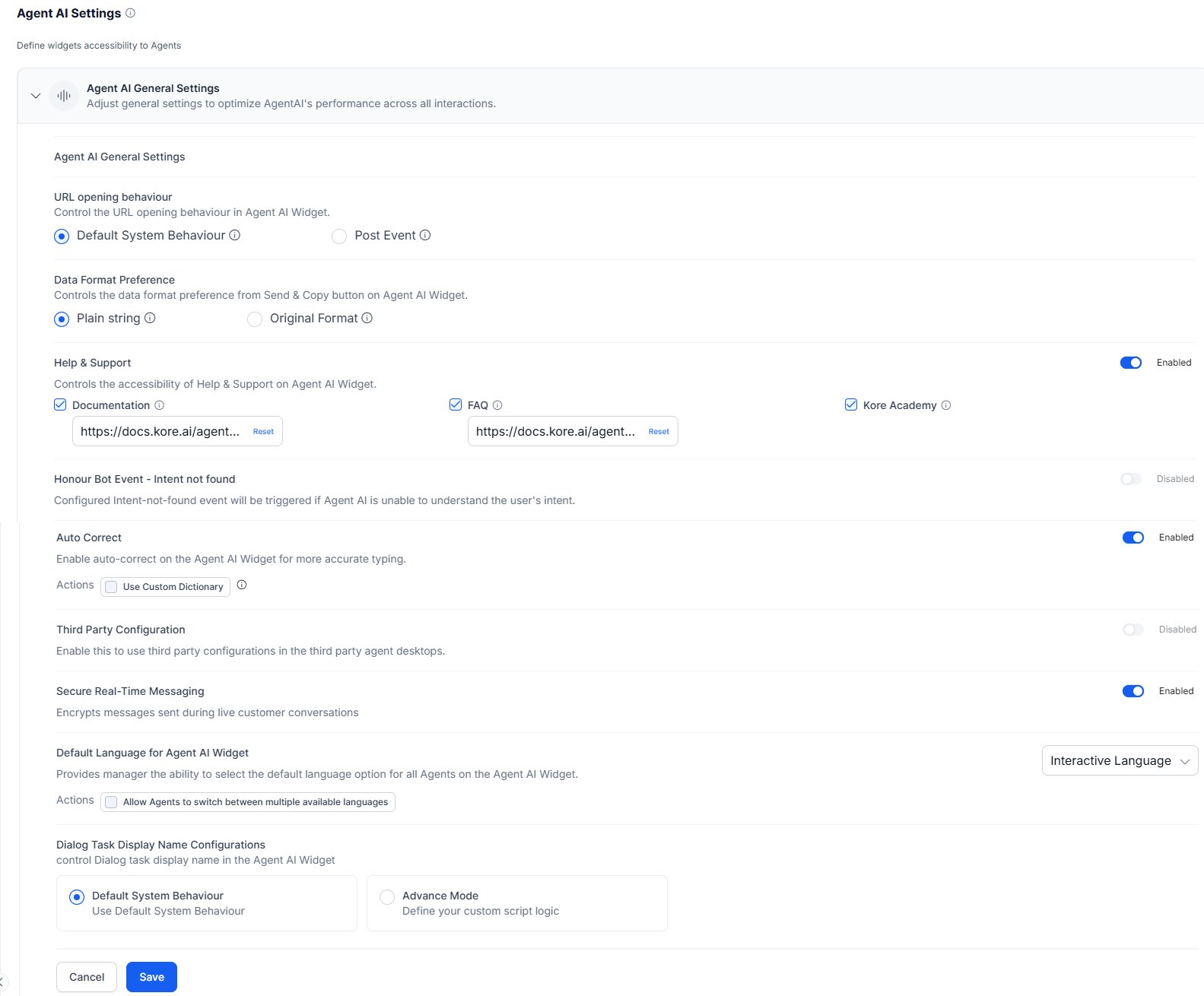 Agent AI General Settings
