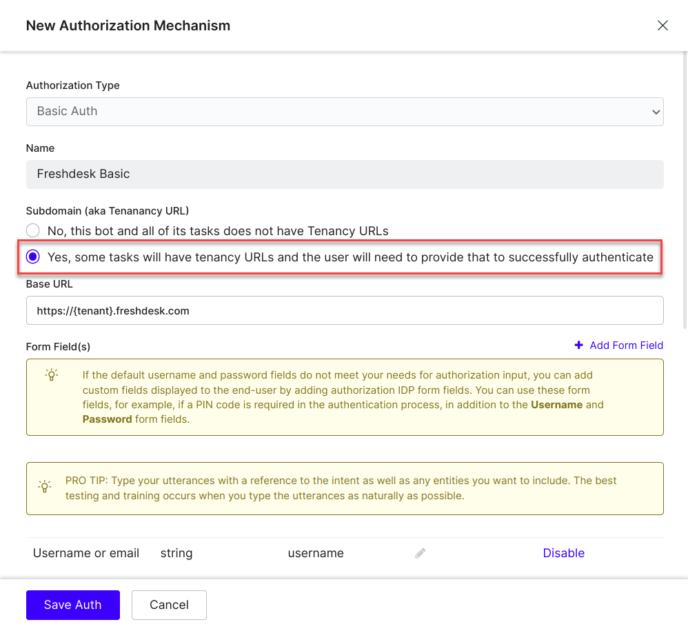 Auth credentials