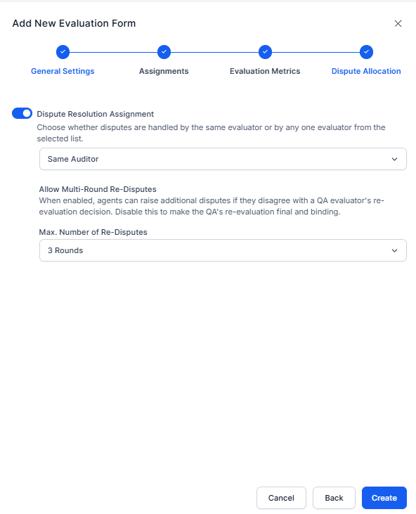 Evaluation Metrics Dispute Allocation