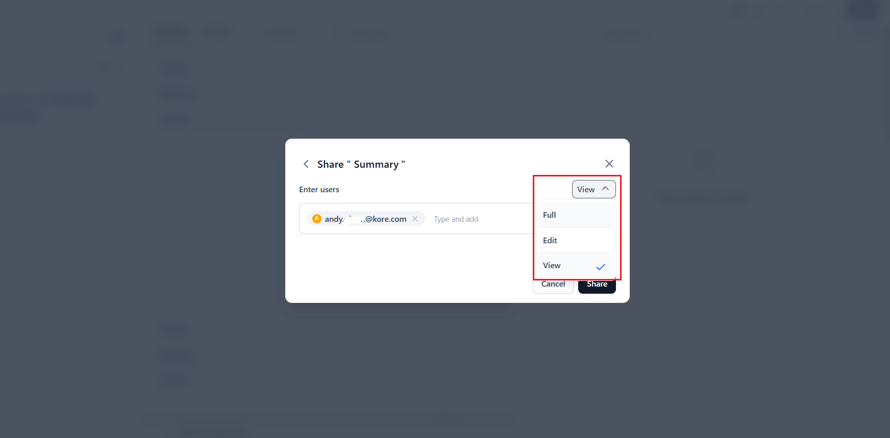 Share dialog