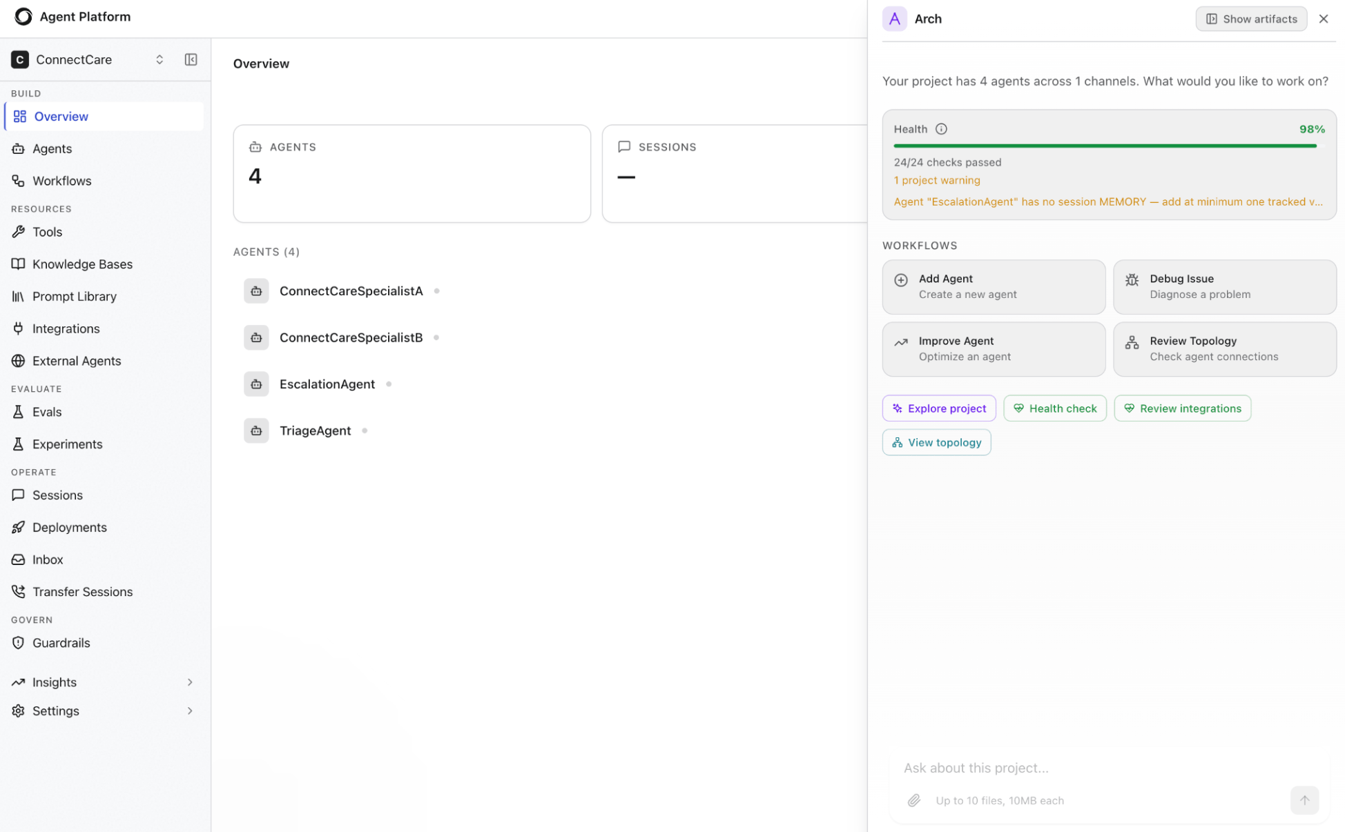 Project health monitoring and continuous improvement by Arch