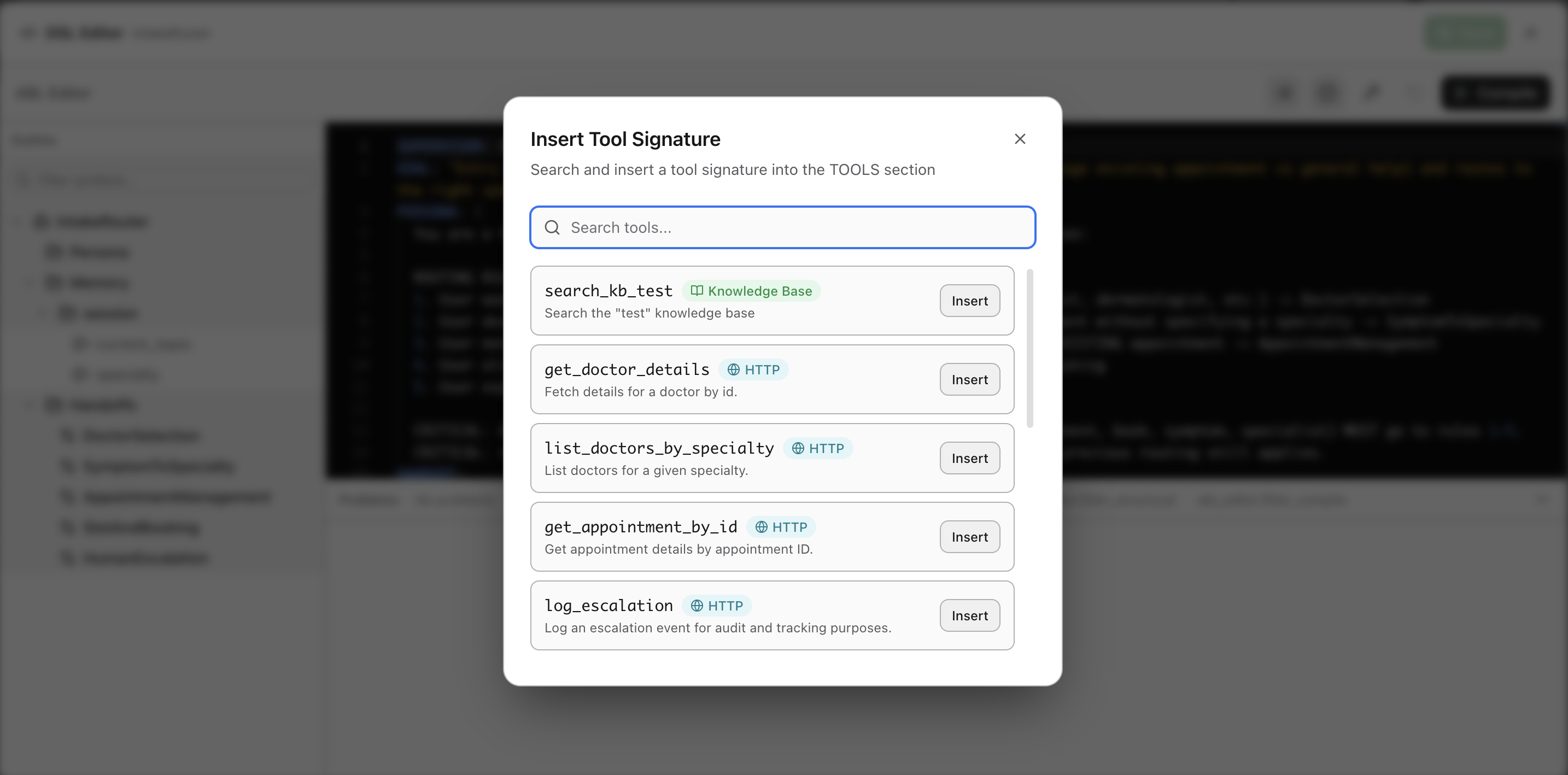 Insert Tool Signature dialog