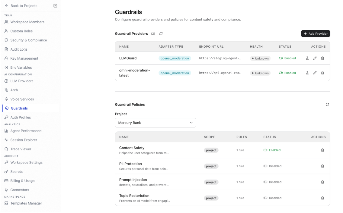 Guardrails page