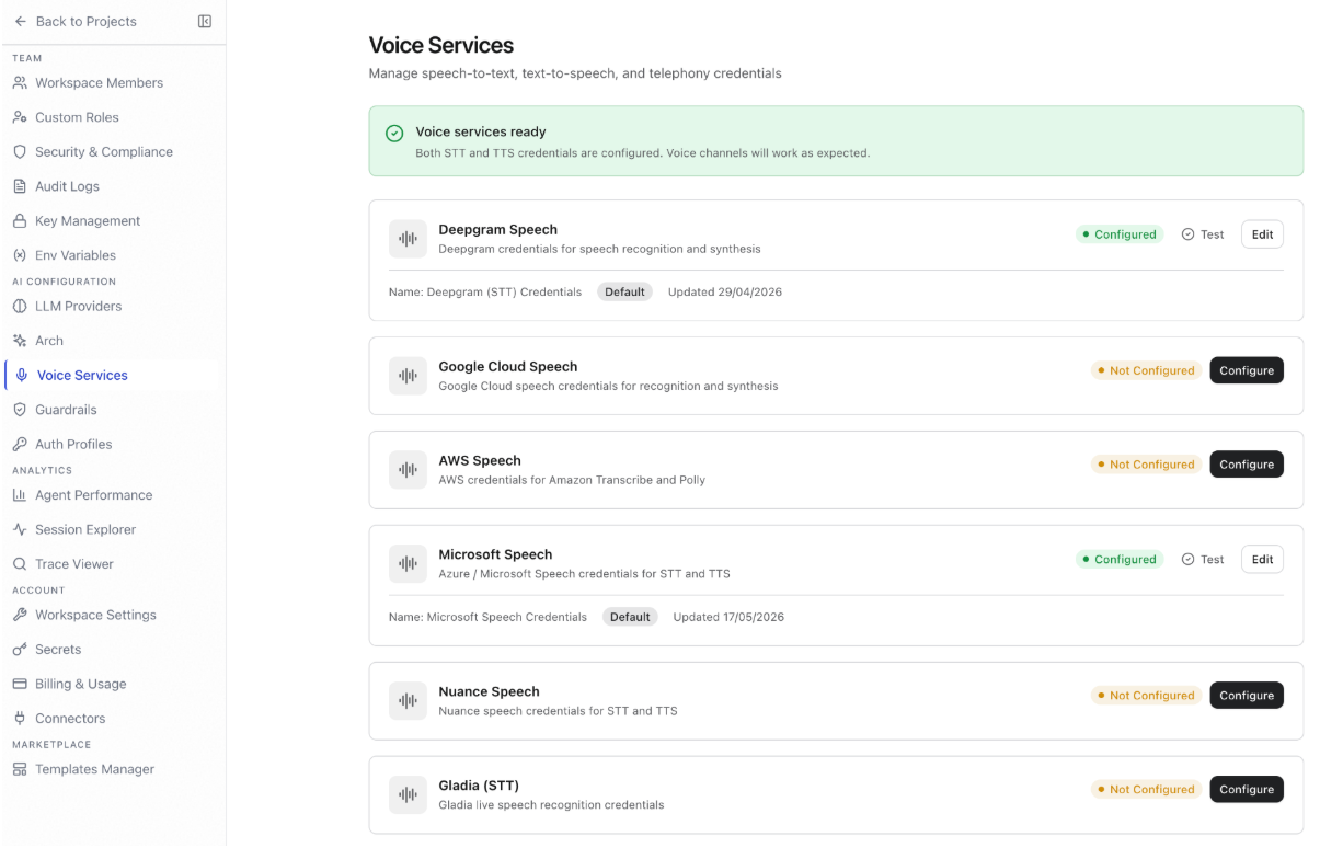 Voice Services page