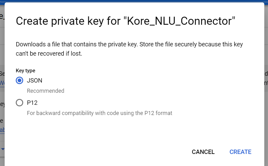 JSON option to create Private key