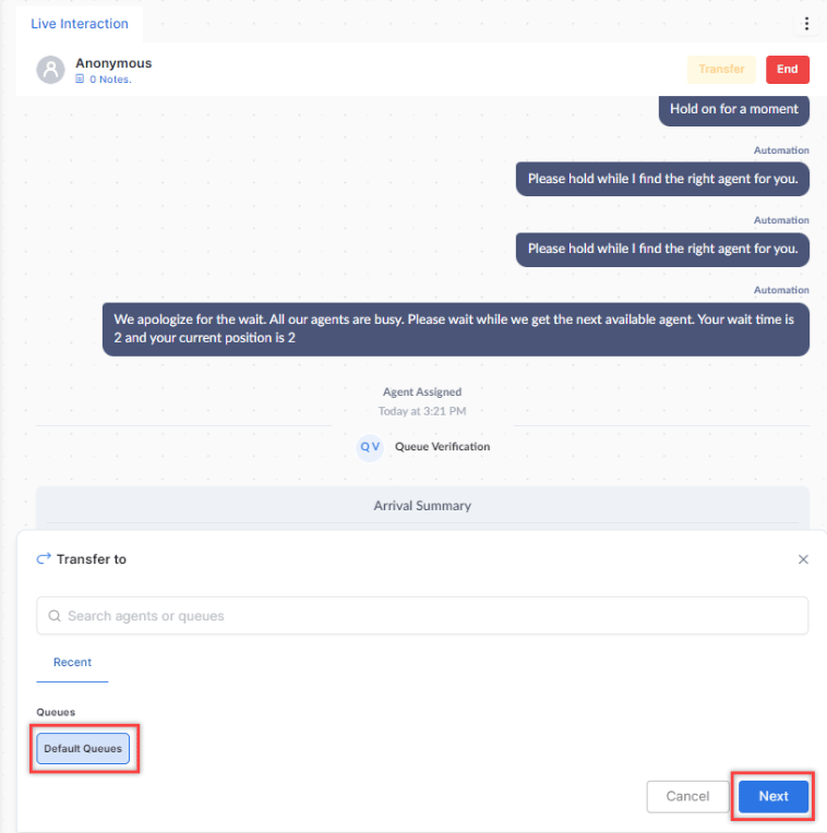 Transfer to Queue