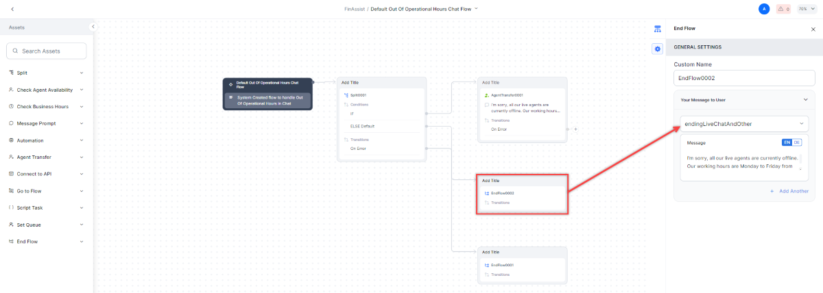 Out of Operational Hours End Live Chat Message