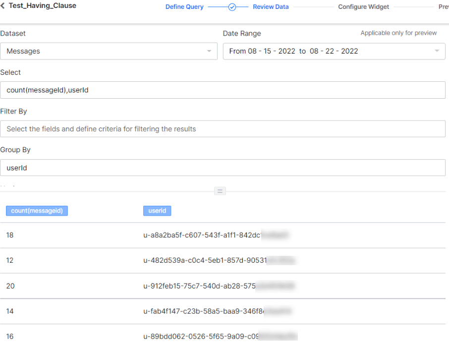 Filter Messages Having Clause 1