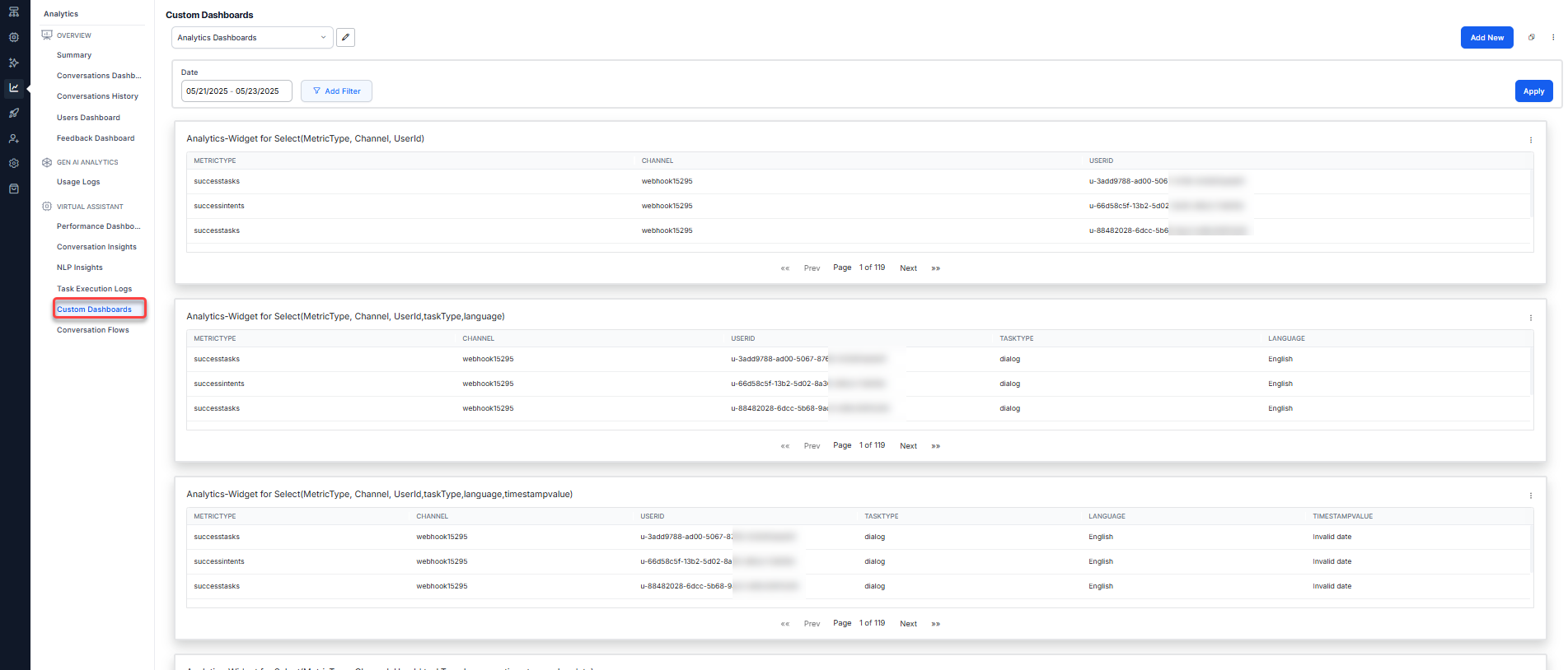Navigate to Custom Dashboard