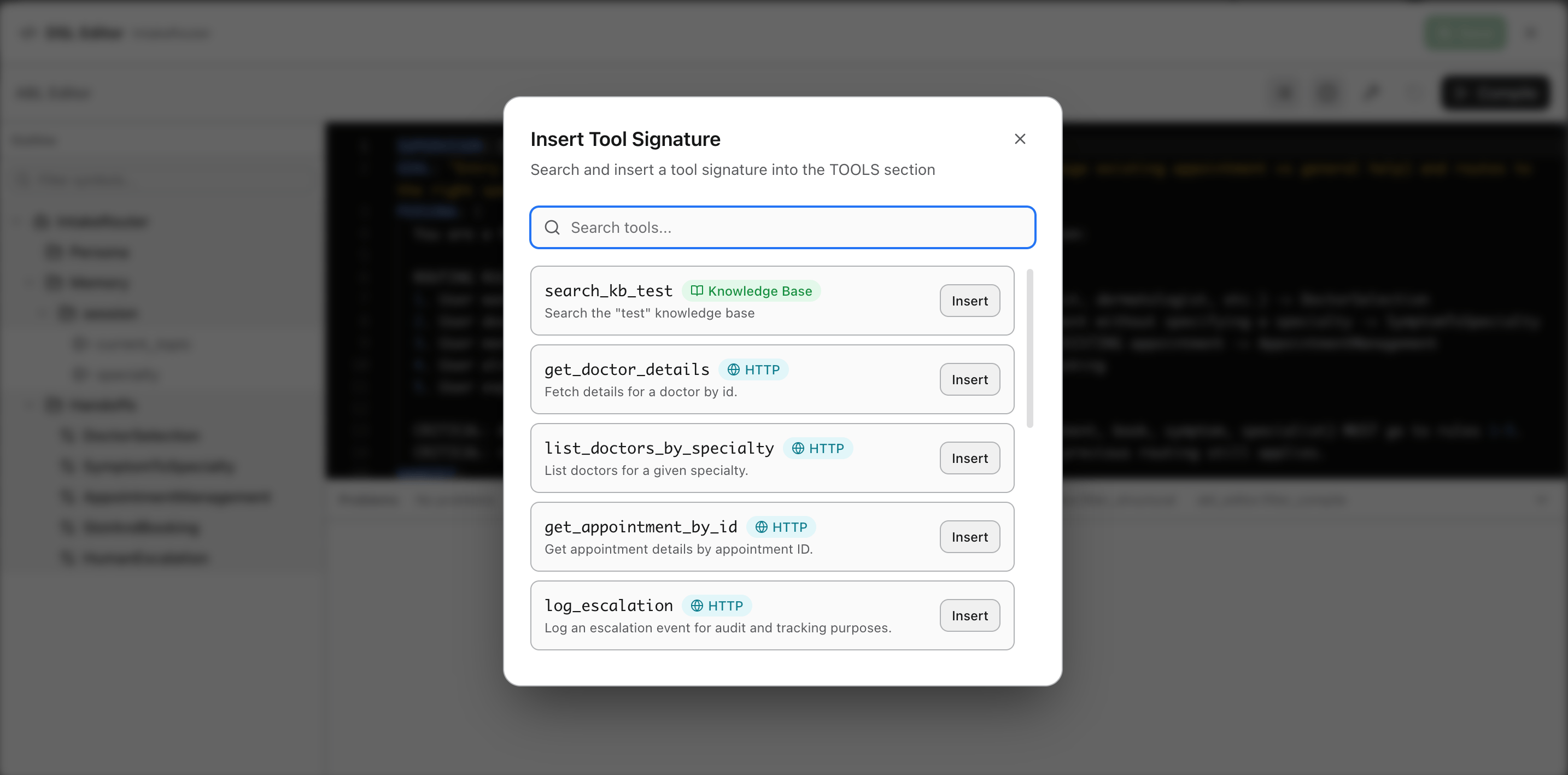 Insert Tool Signature dialog