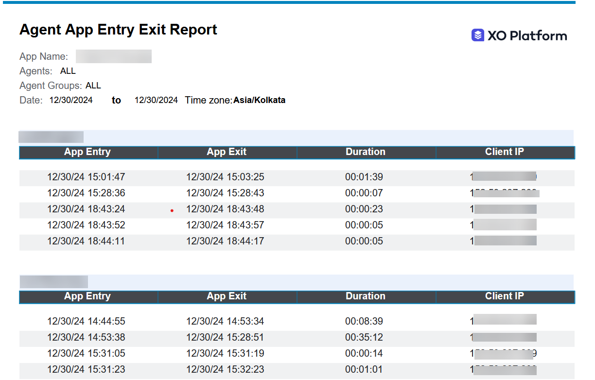 Agent Entry Exit Summary Report Output