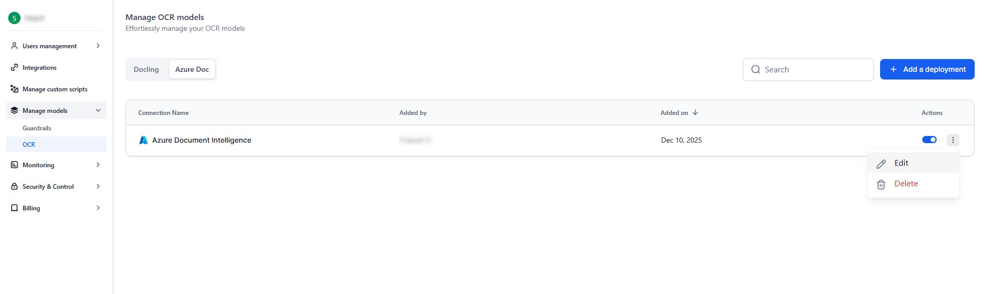 Manage OCR – Azure Doc