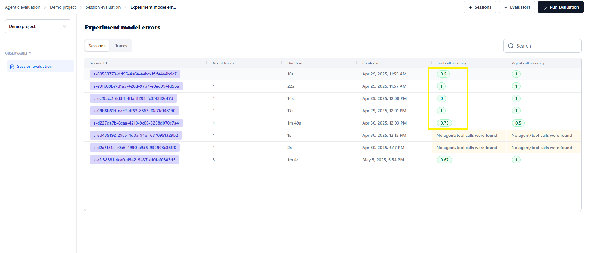 Trace evaluator scoring