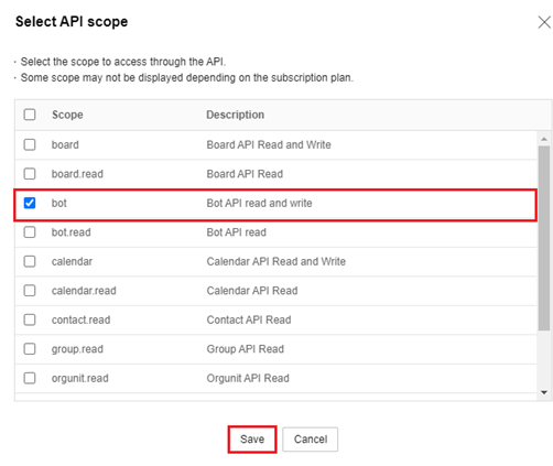 naverworks OAuth scopes