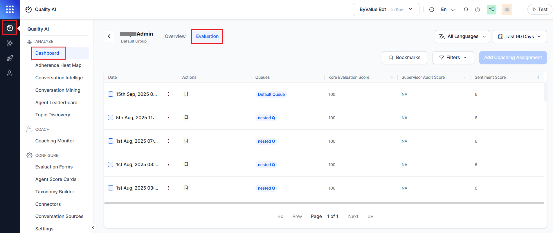 Agent Dashboard - Supervisor Evaluation View