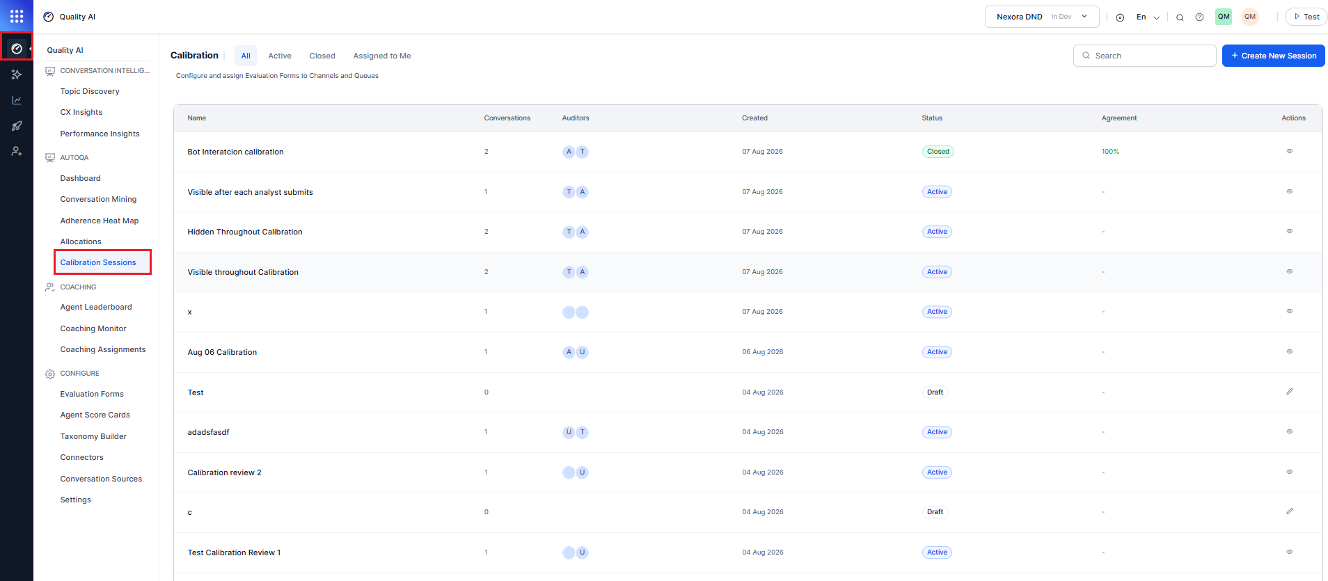 Calibration Session Landing Page