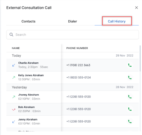Call History Tab