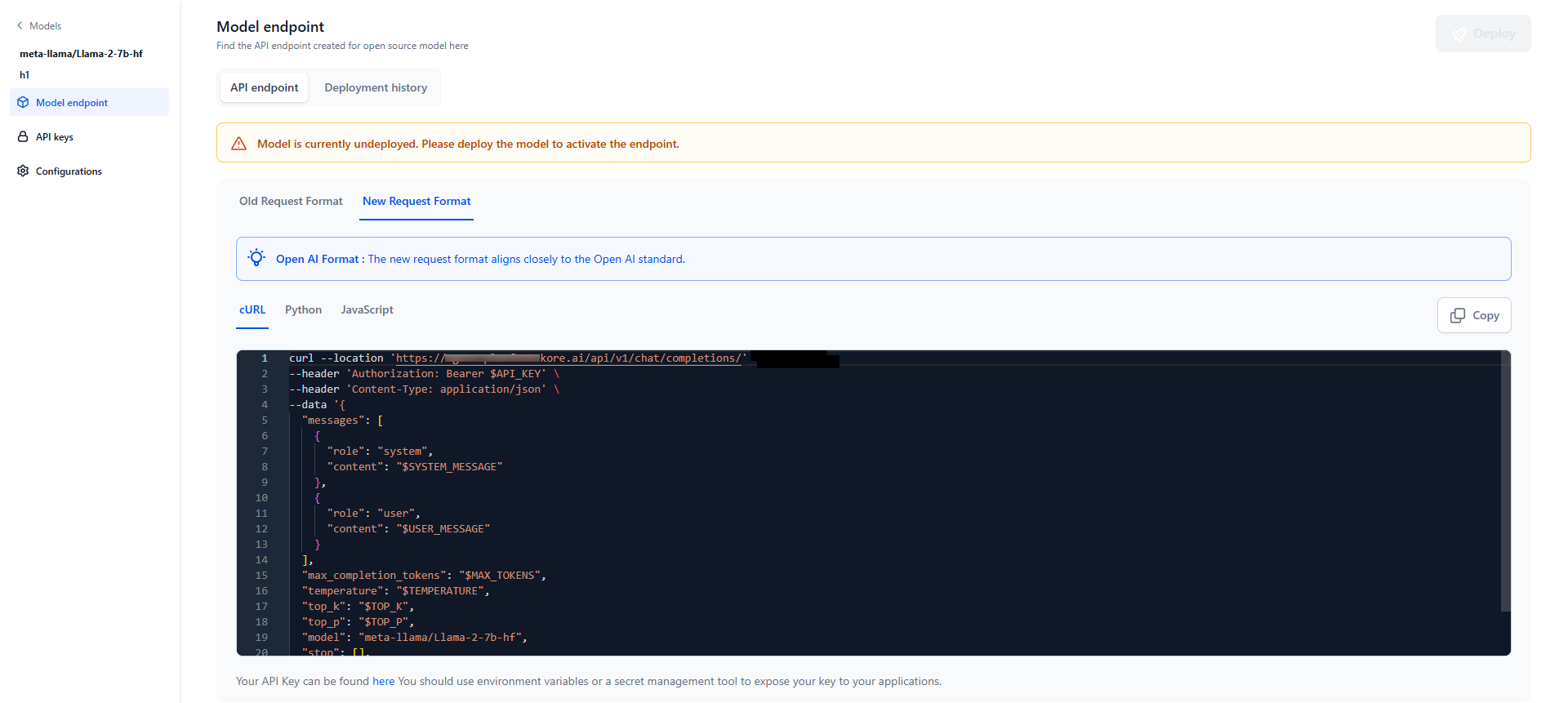Deployed Model API Endpoint