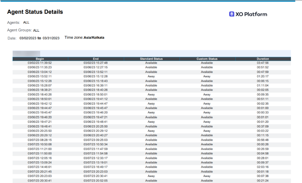 Agent Status Detail Report Output