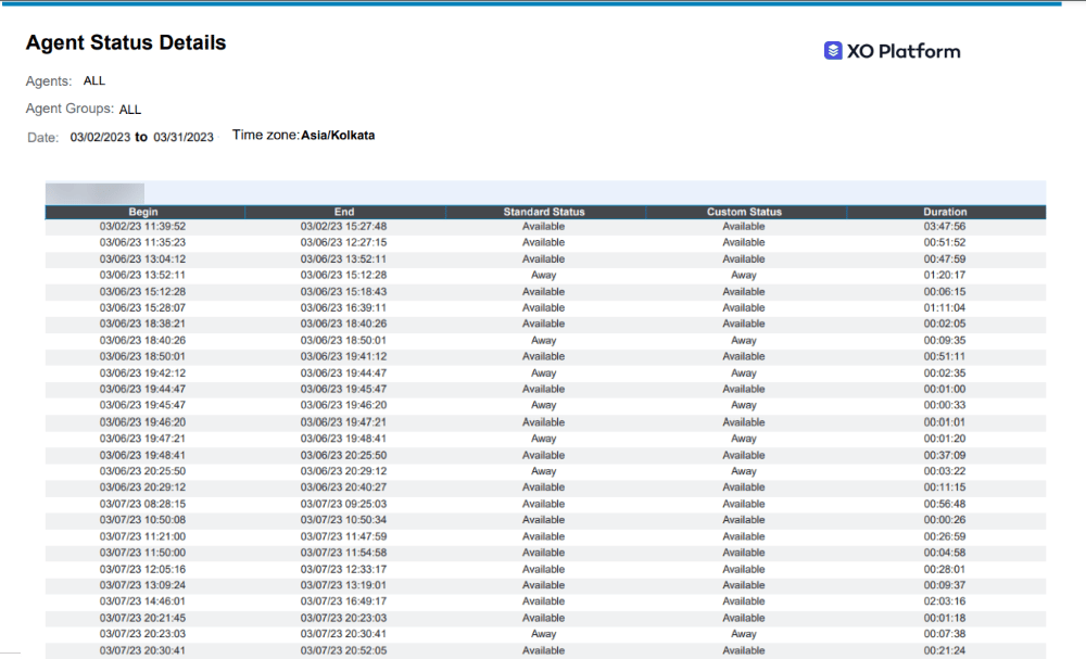 Agent Status Detail Report Output