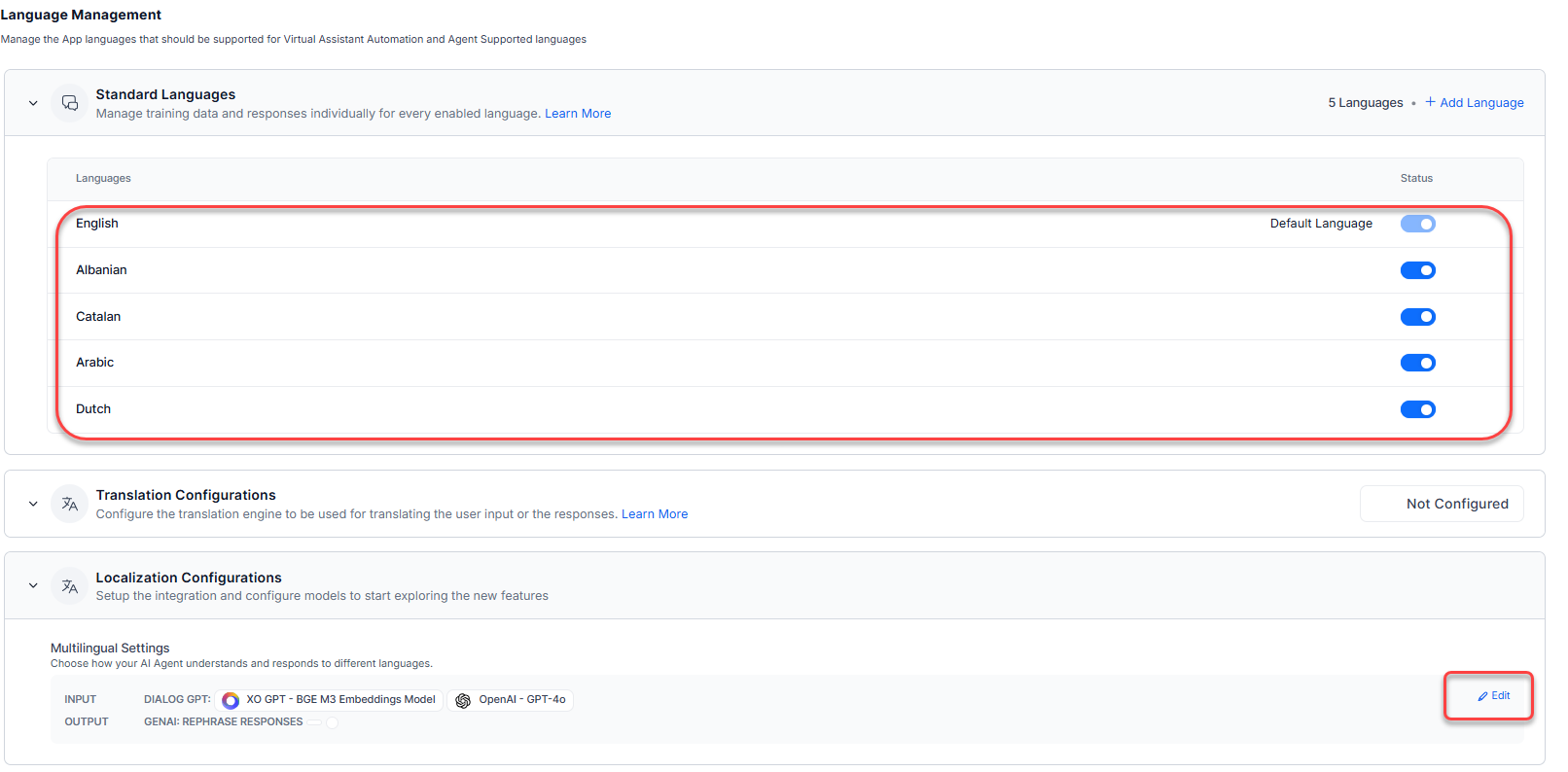 Manage language