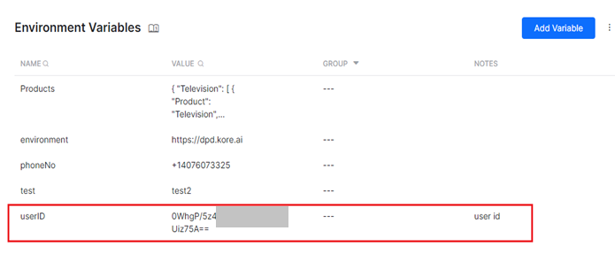 Environment variable and its encrypted value appear